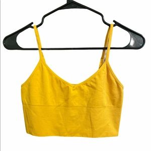 Yellow spaghetti strap crop top